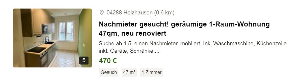 Vermiete Einraumwohnung mit Balkon neu renoviert - Region Leipzig - Ort 04288 Holzhausen / Grenzstrae