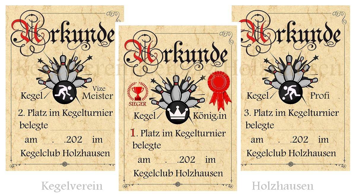 Set Kegeln Siegerurkunden Platz 1 2 3