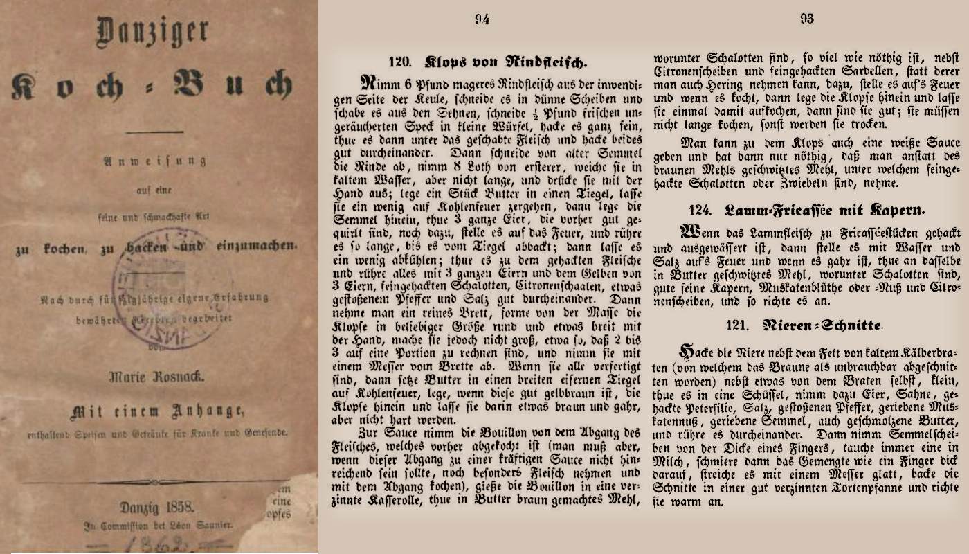 Original Königsberger Klopse Rezept im Danziger Kochbuch von 1858